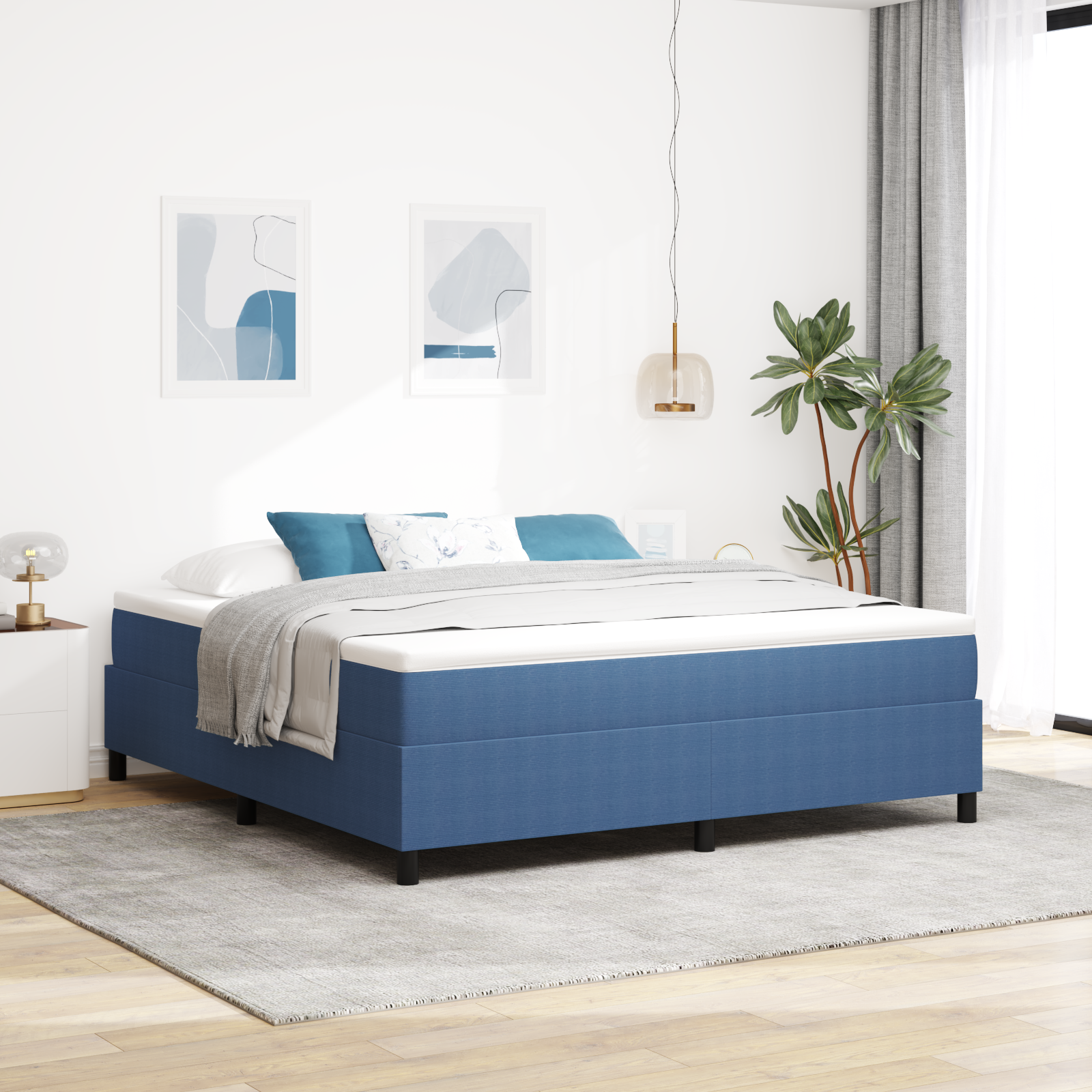 Letto a Balza con Materasso Blu Super King Tessuto in Corduroy