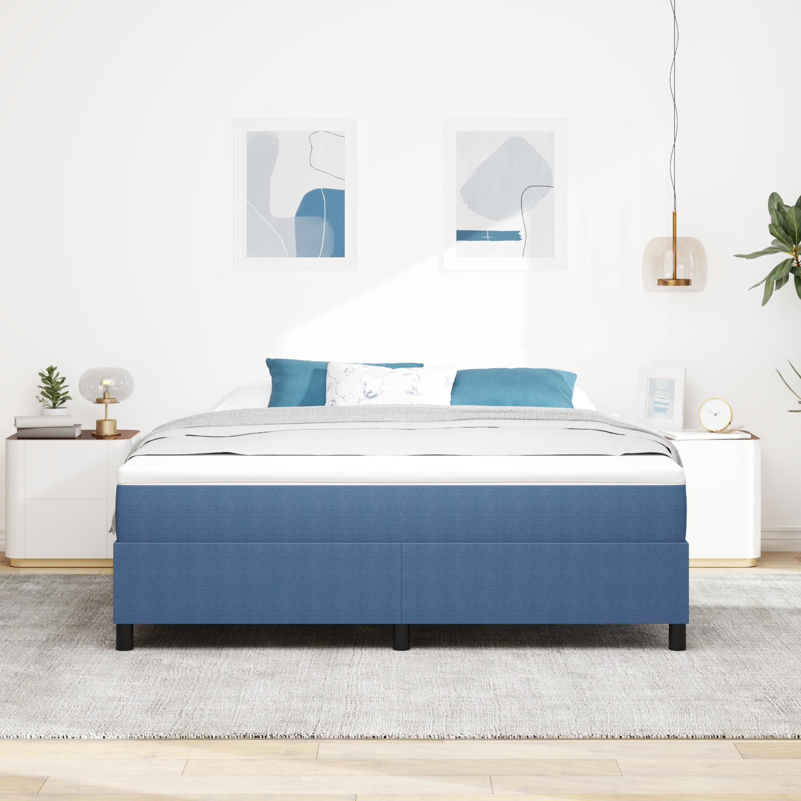 Letto a Balza con Materasso Blu Super King Tessuto in Corduroy