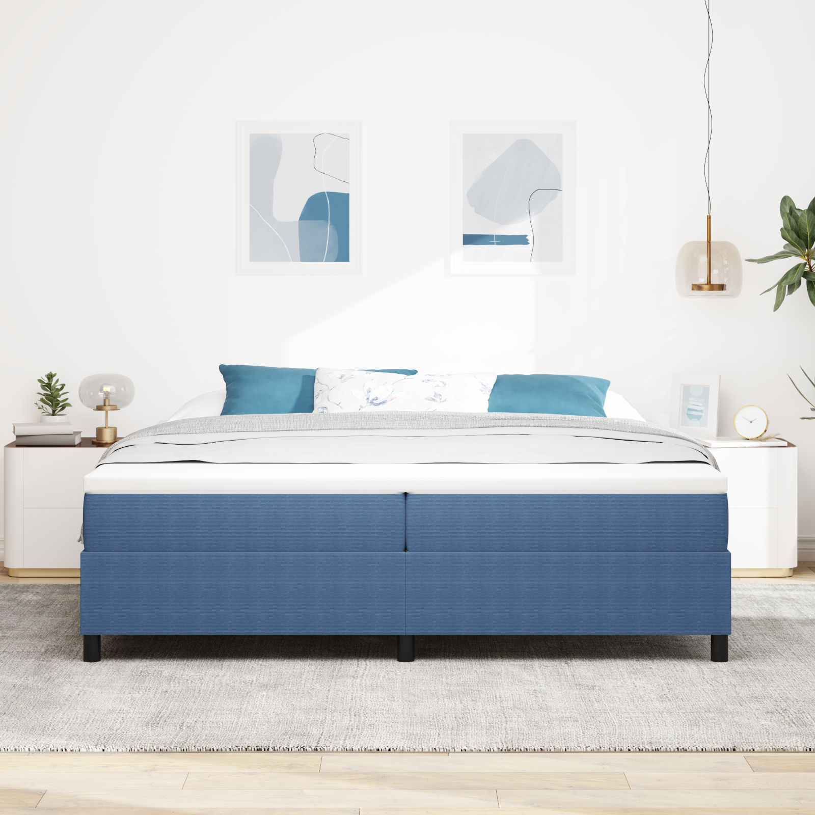Letto con Box Spring Blu 200x200 cm Tessuto in Corduroy