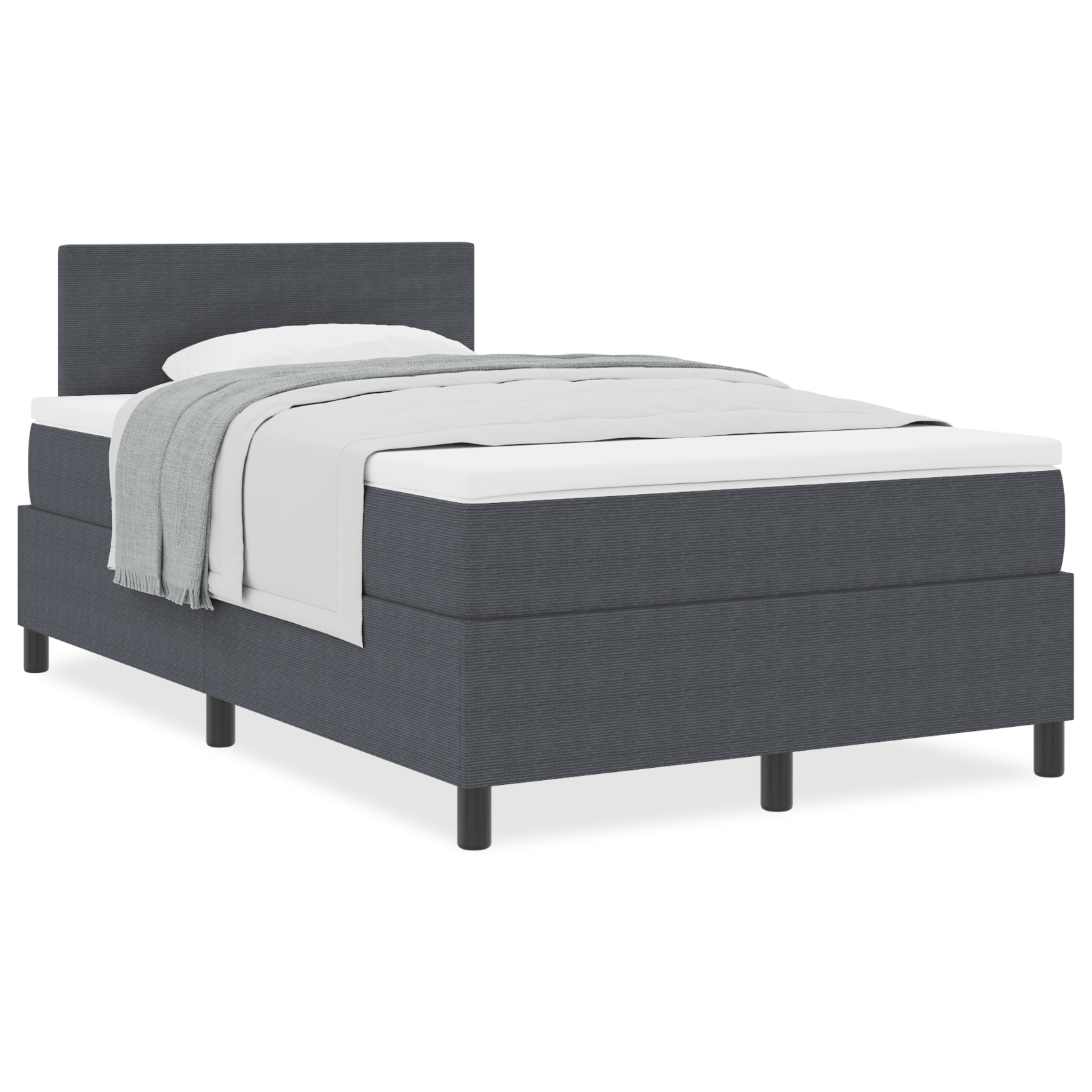 Letto Box Spring con Materasso Grigio Scuro Piccolo Matrimoniale Tessuto in Corduroy