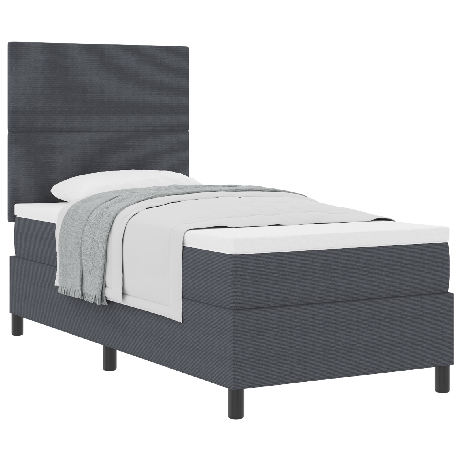 Letto a molle con materasso Grigio scuro Singolo Corduroy