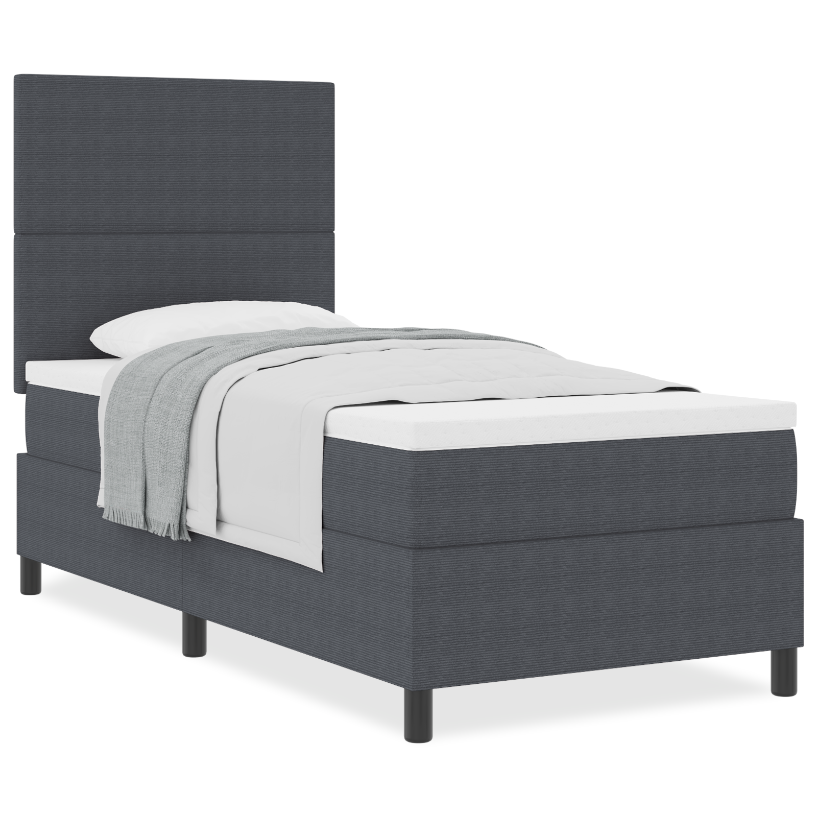 Letto con Box Spring e Materasso Grigio Scuro 100x200 cm Tessuto in Corduroy