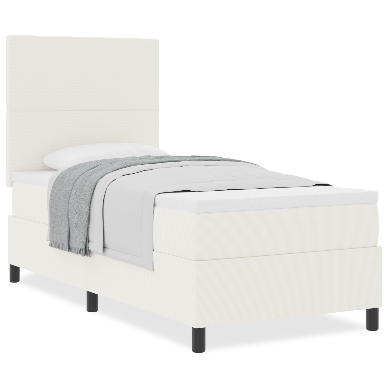 Letto con Box Spring e Materasso Panna 100x200 cm Tessuto a Coste