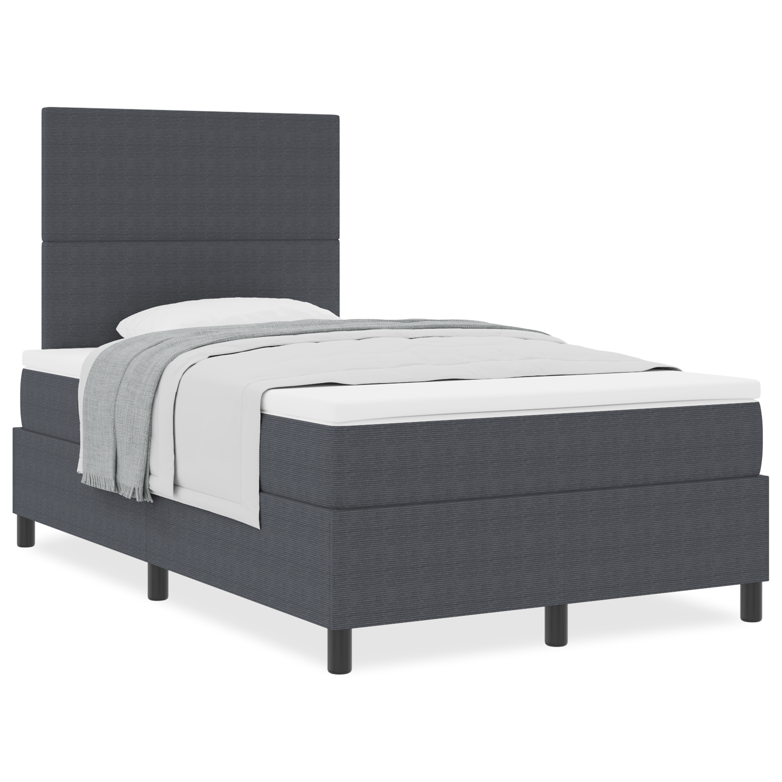 Letto con Box Spring con Materasso Grigio Scuro 120x200 cm Tessuto in Velluto a Coste