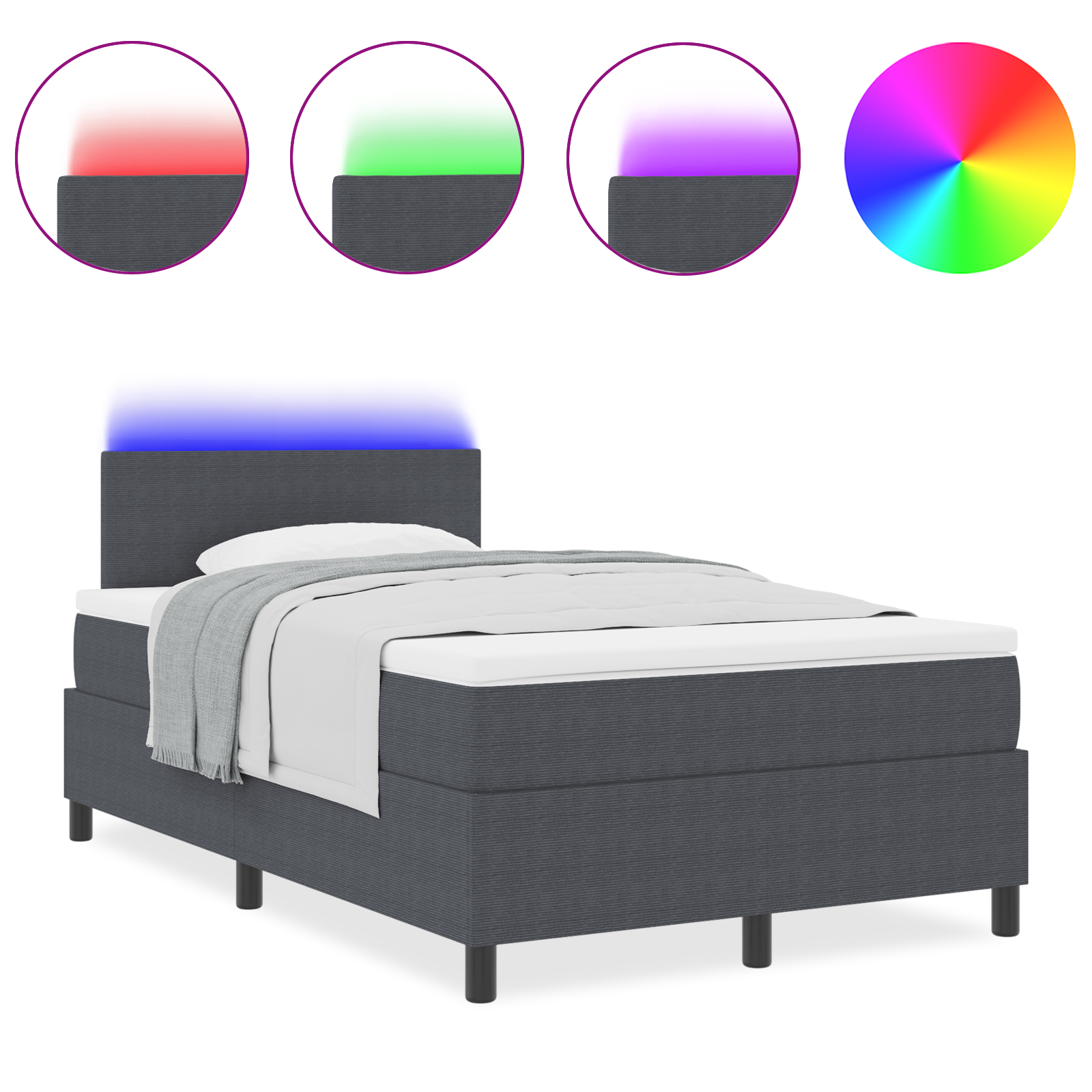 Letto con Rete con Materasso & LED Grigio Scuro Piccolo Doppio Velluto
