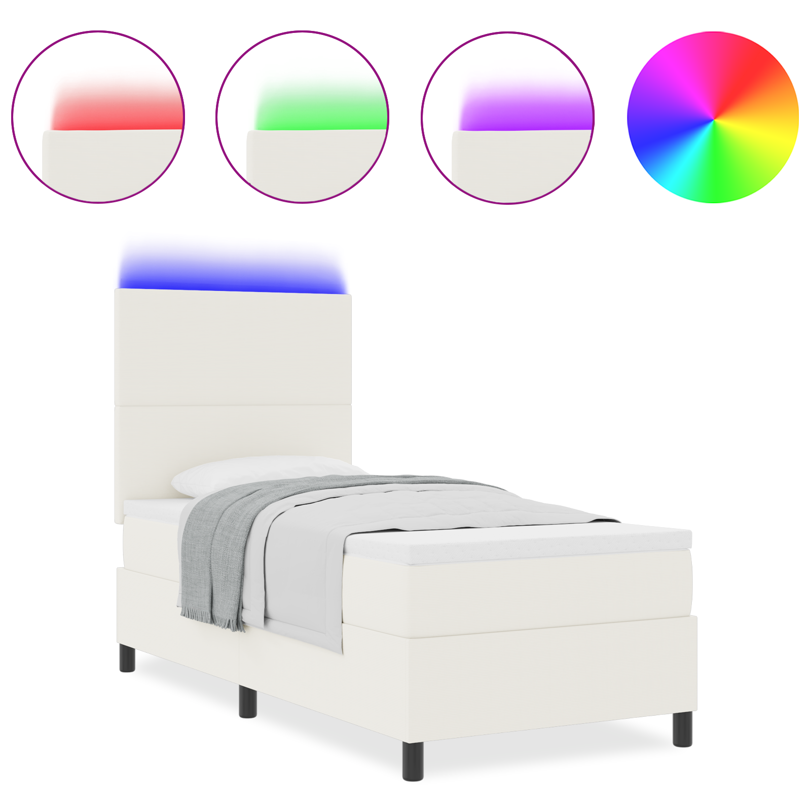 Letto con Box Spring e Materasso & LED Crema 100x200 cm Tessuto in Corduroy