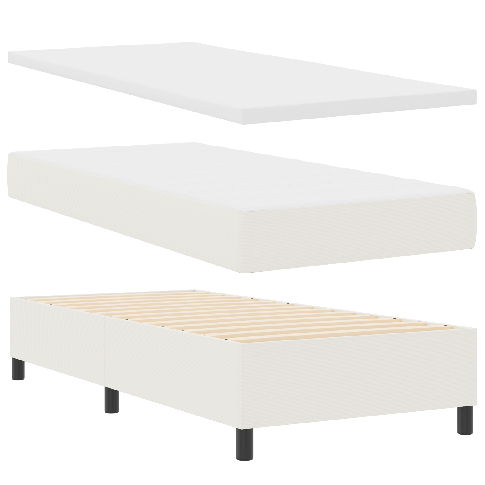 Letto con Box Spring e Materasso & LED Crema 100x200 cm Tessuto in Corduroy