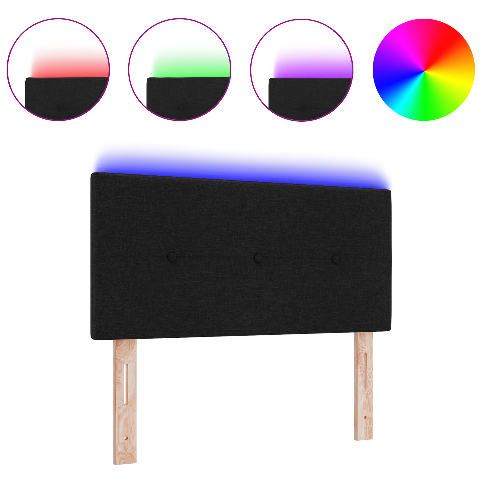 Testata letto LED  trapuntata nera 100 cm in tessuto