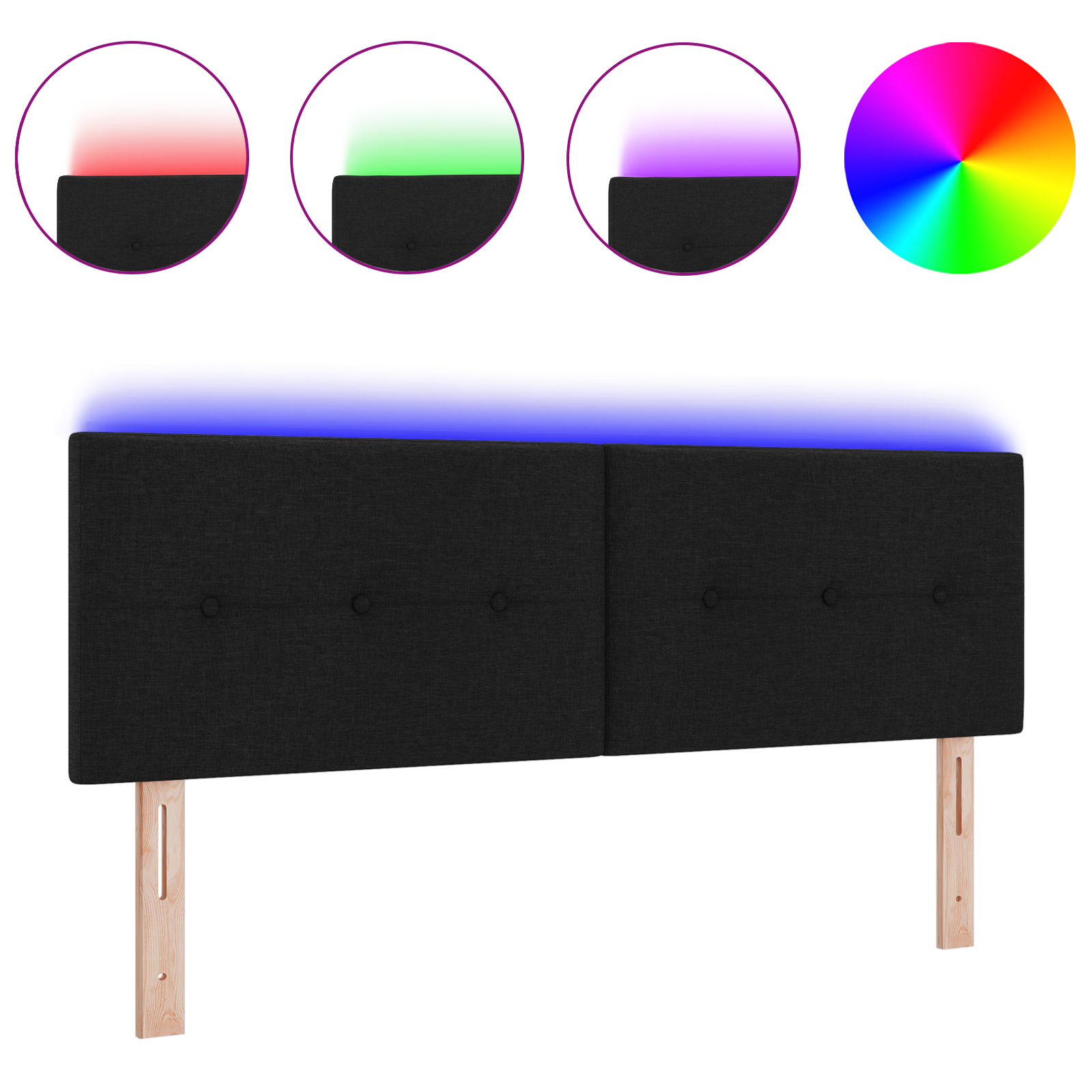 Testiera LED  con bottoni trapuntata nera 72 cm in tessuto