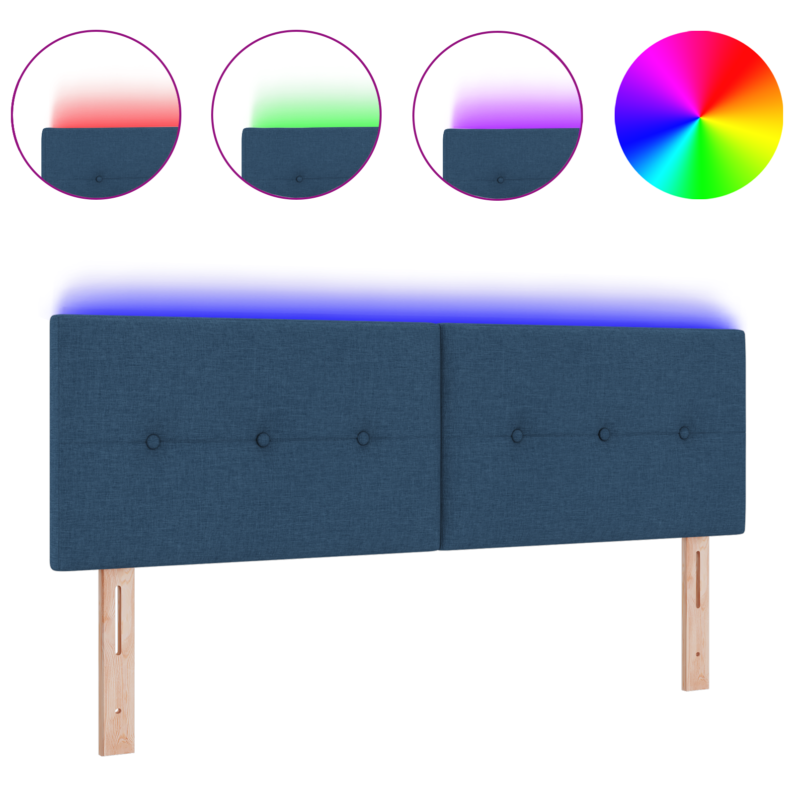 Testata LED  Blu con bottoni imbottiti 72 cm in tessuto