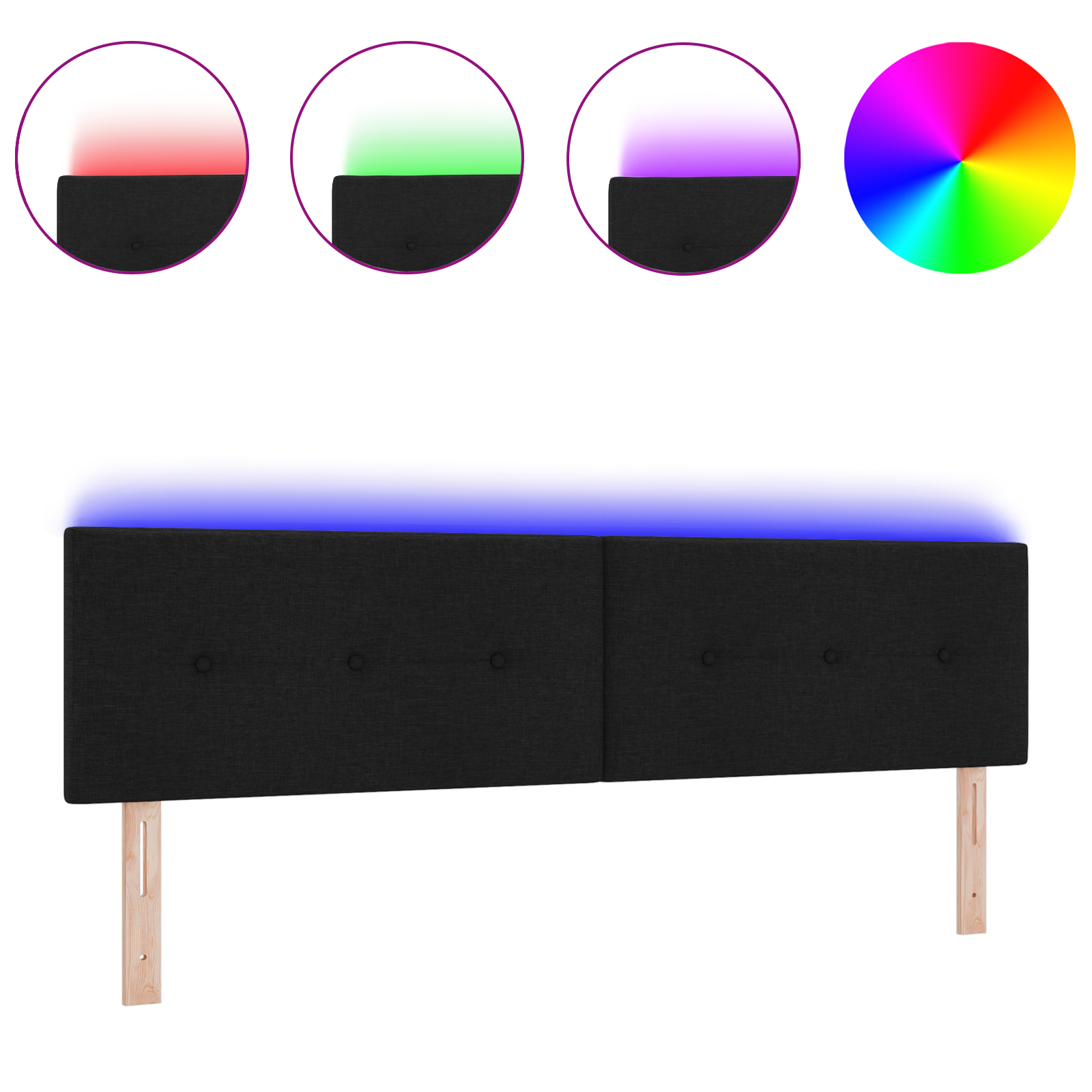 Testata LED imbottita nera 90 cm in tessuto