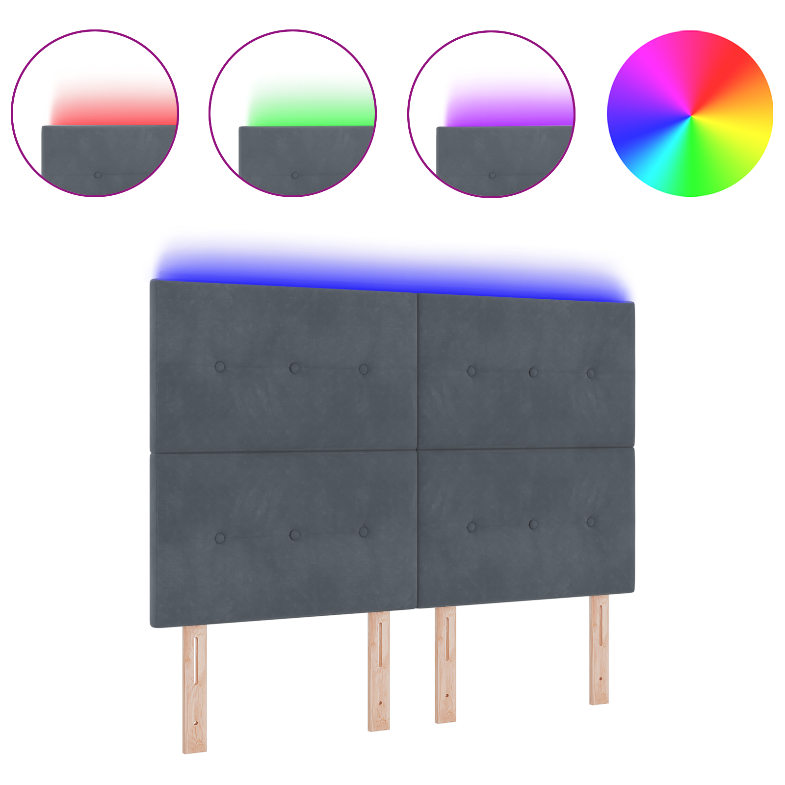 Testiera LED  Grigio Scuro 72 cm in Velluto