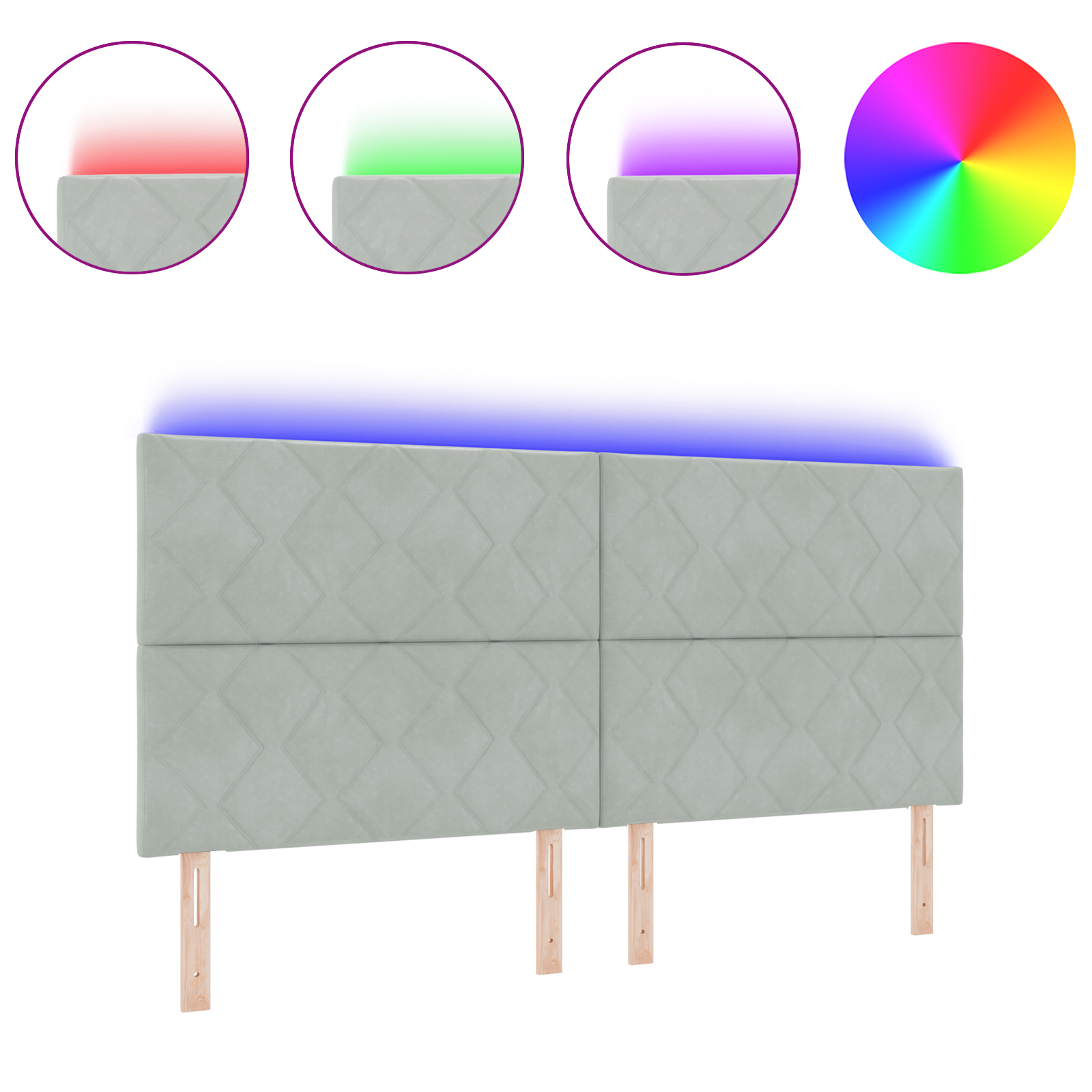 Testiera LED Grigio Chiaro Set di 3 Grigio Chiaro