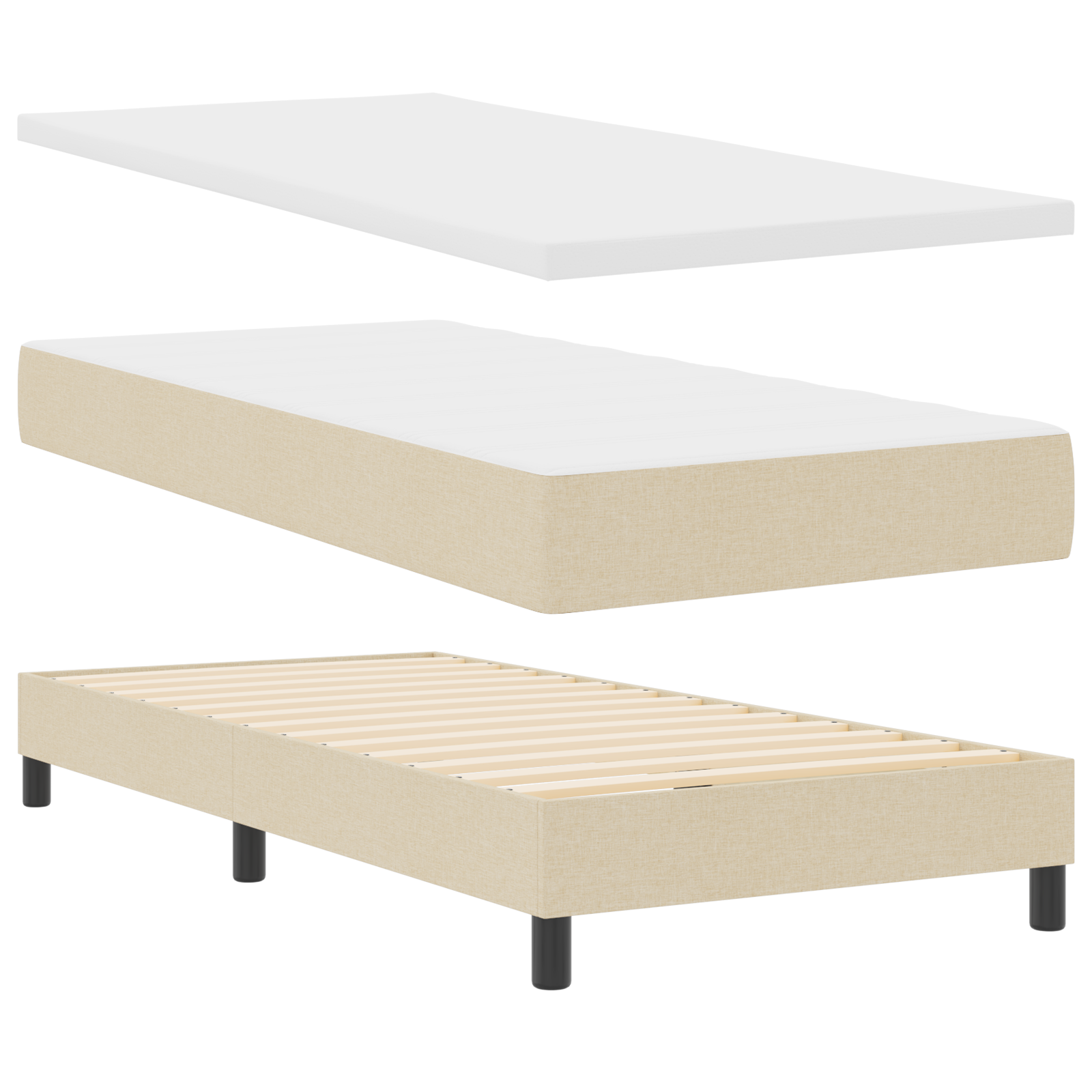 Letto a molle con materasso crema 100x200 cm in tessuto
