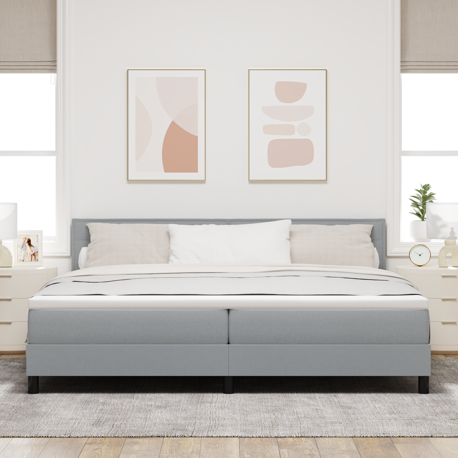 Letto Box Spring con Materasso Grigio Chiaro 200x200 cm Tessuto
