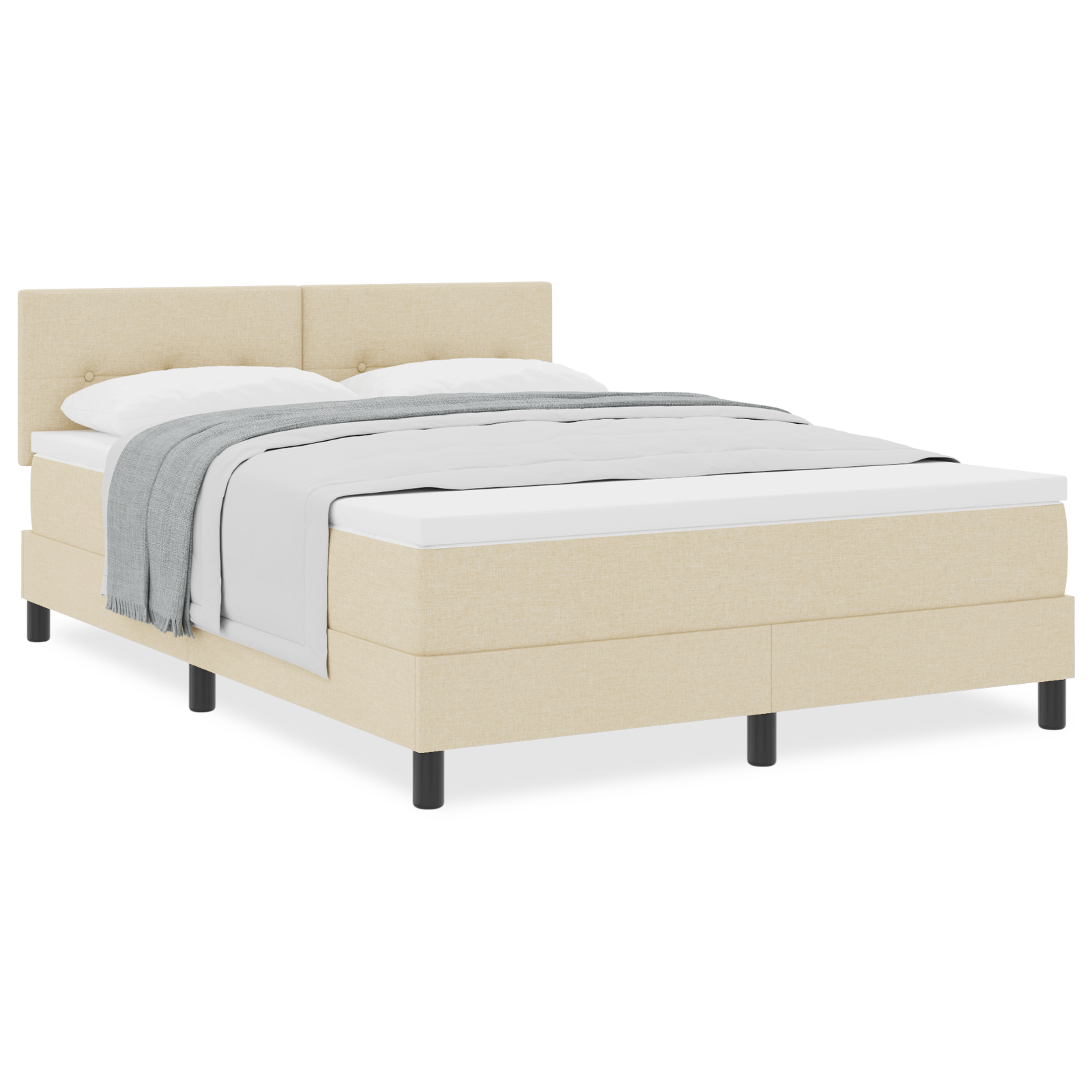 Letto con Rete a Molla e Materasso Crema 160x200 cm in Tessuto