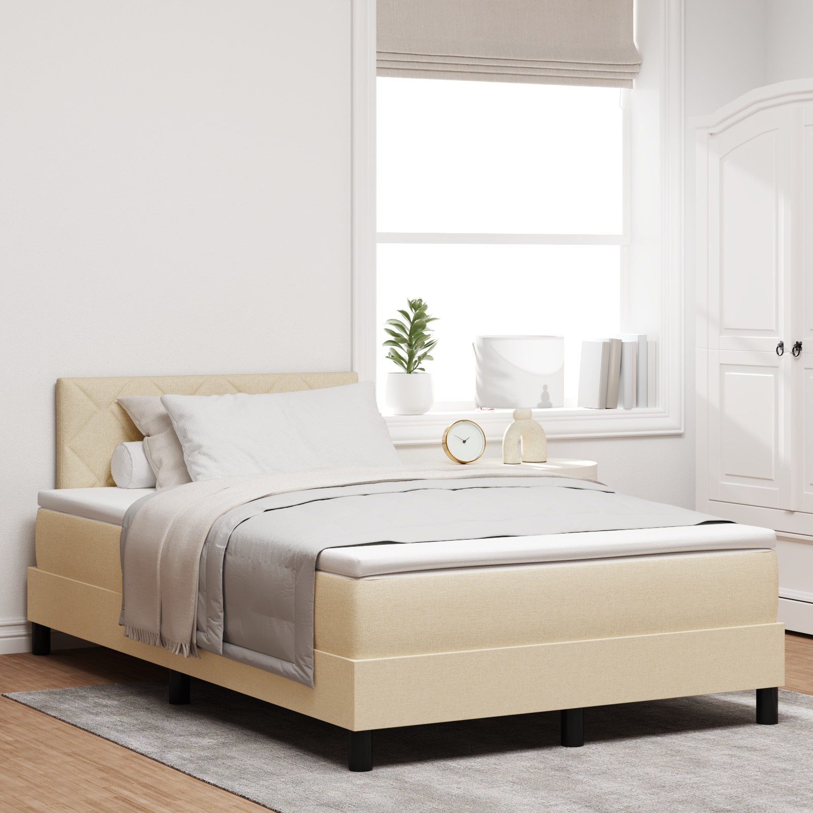 Letto Box Spring con Materasso Crema 120x190 cm Tessuto