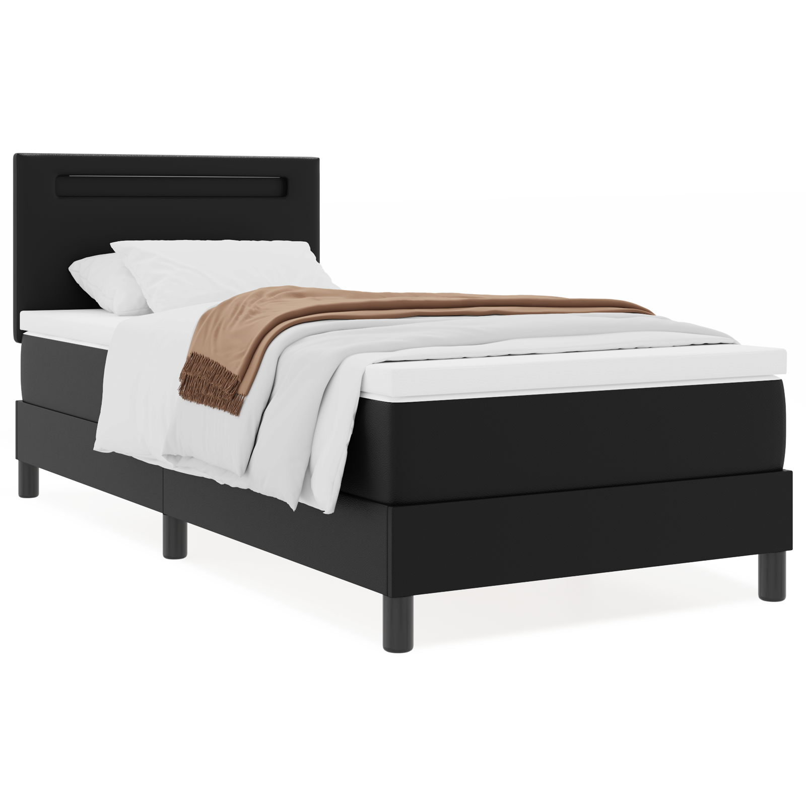 Letto con Box Spring e Materasso Nera Singolo in Eco-pelle