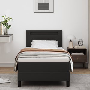 Letto con Box Spring e Materasso Nera Singolo in Eco-pelle