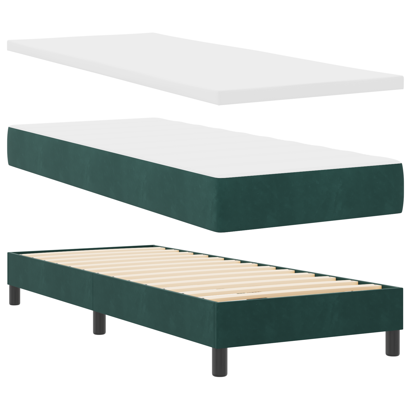 Letto a Mollecon con Materasso Verde Scuro 80x200 cm Velluto