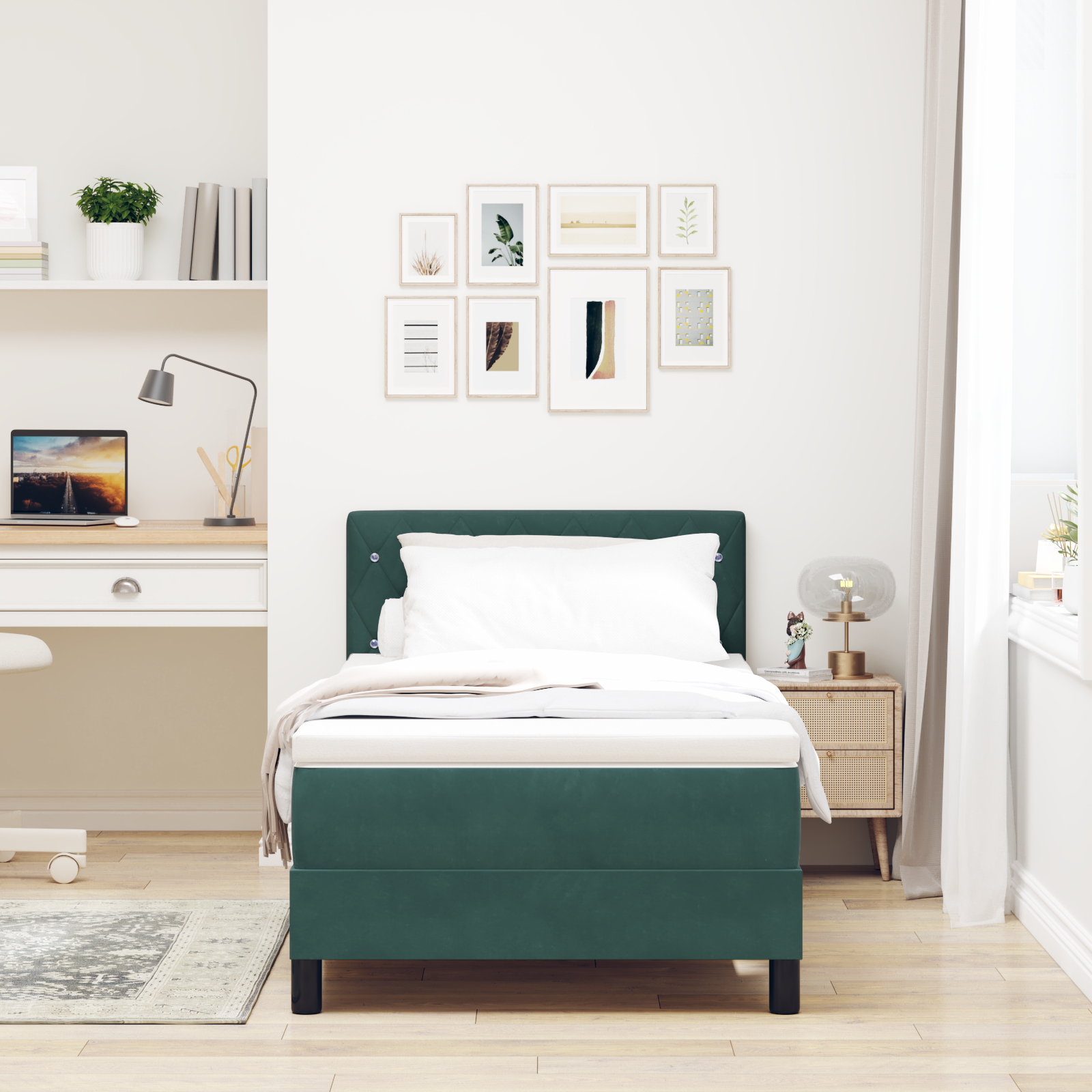 Letto Box Spring con Materasso Verde Scuro 90x200 cm Velluto