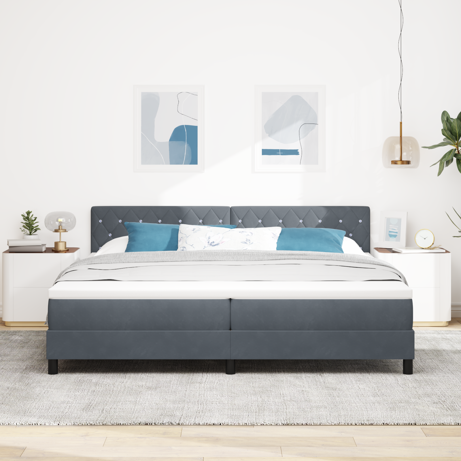 Letto a Castello con Materasso Grigio Scuro 200x200 cm Velluto