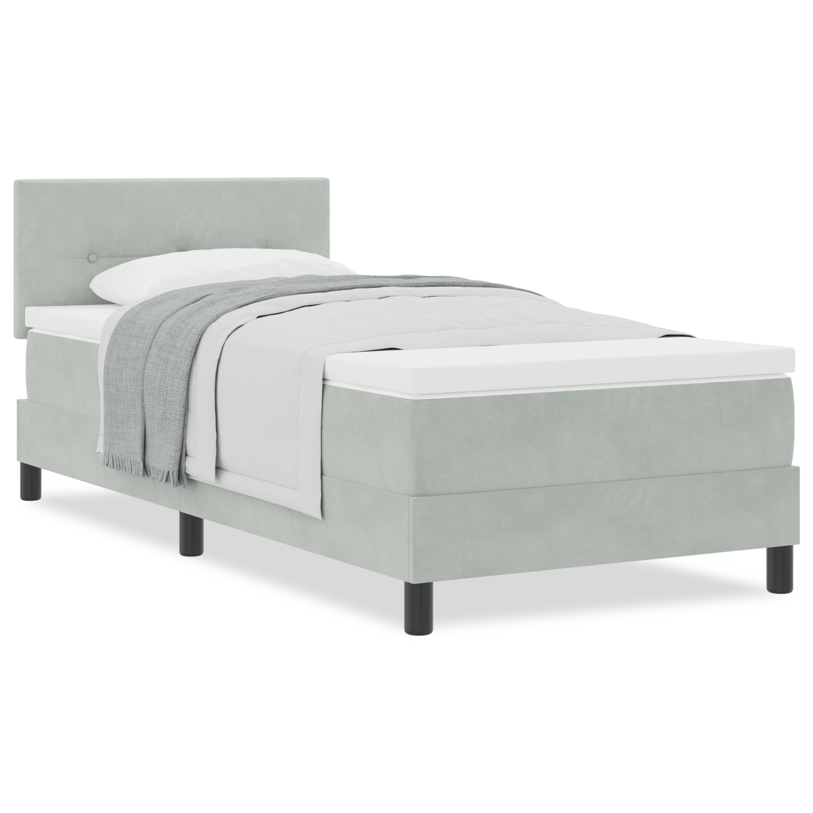 Letto a Molle con Materasso Grigio Chiaro 100x200 cm Velluto