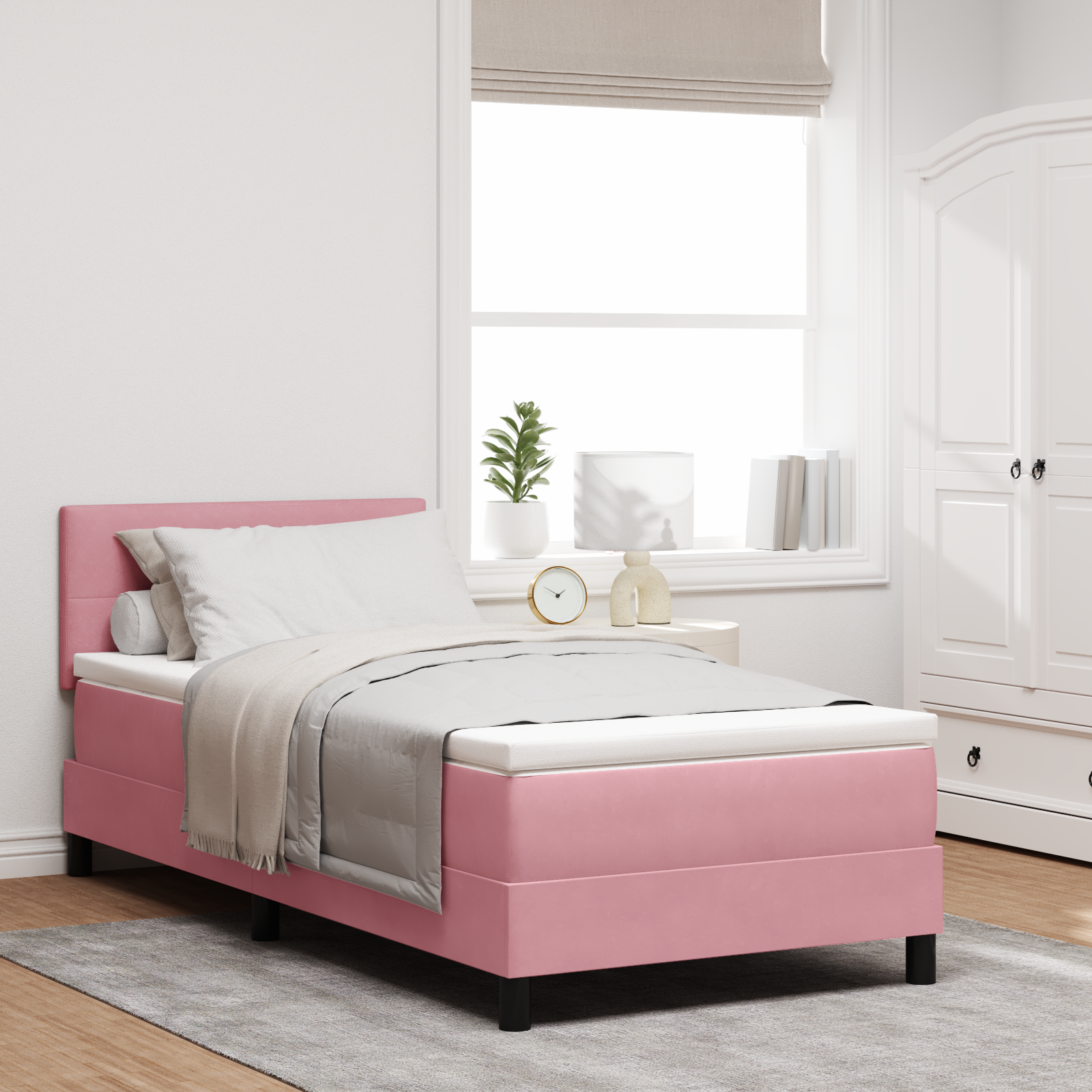 Letto a pediera  con materasso Rosa 120x200 cm Velluto