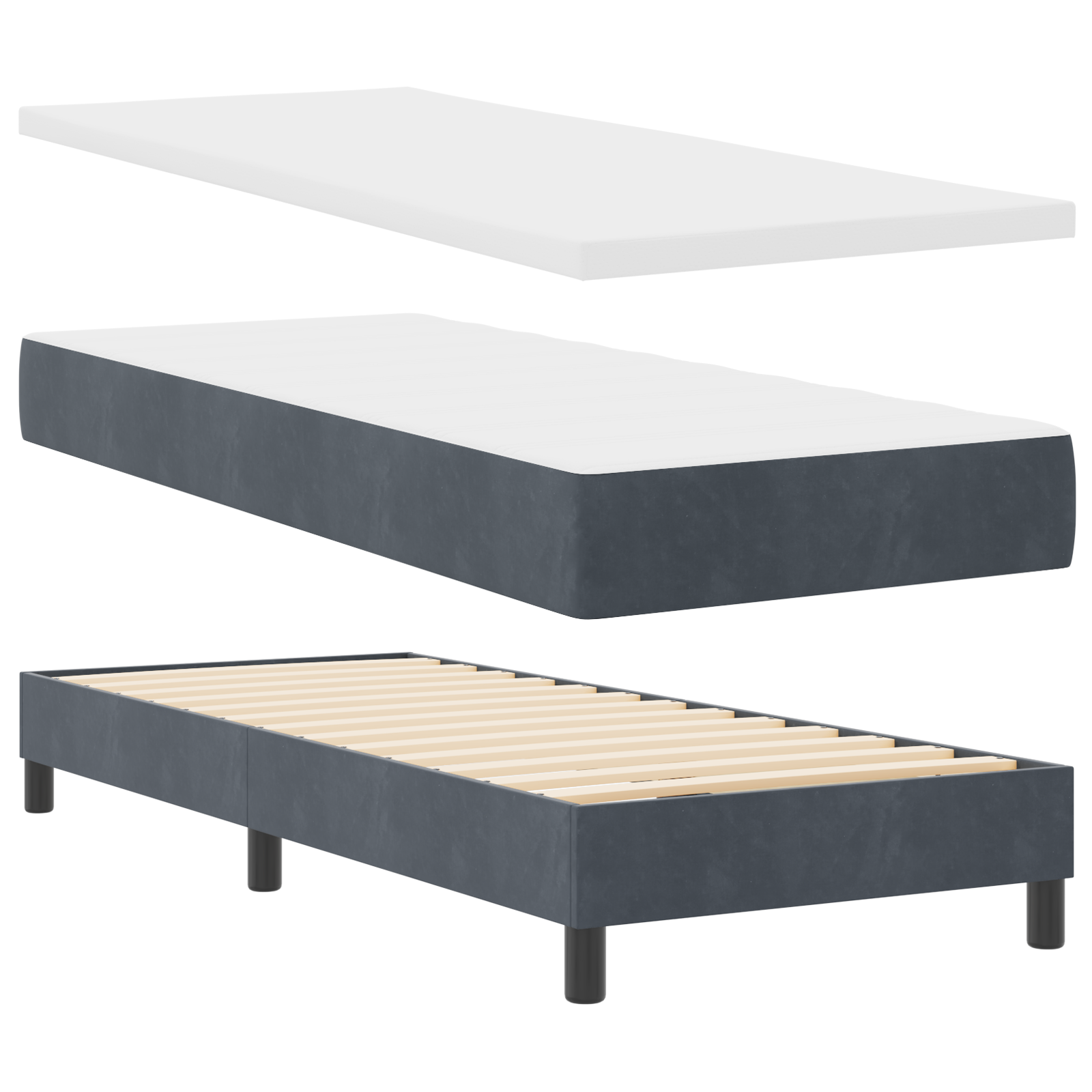 Letto Box Spring con Materasso Grigio Scuro 80x200 cm in Velluto