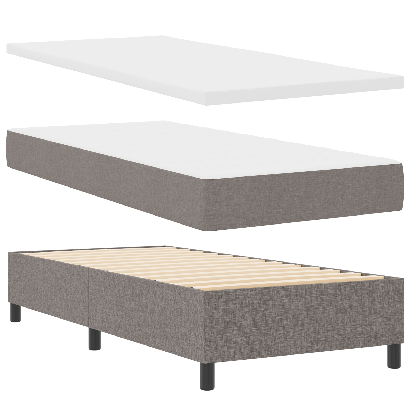 Letto con rete a molle e materasso taupe 90x200 cm in tessuto
