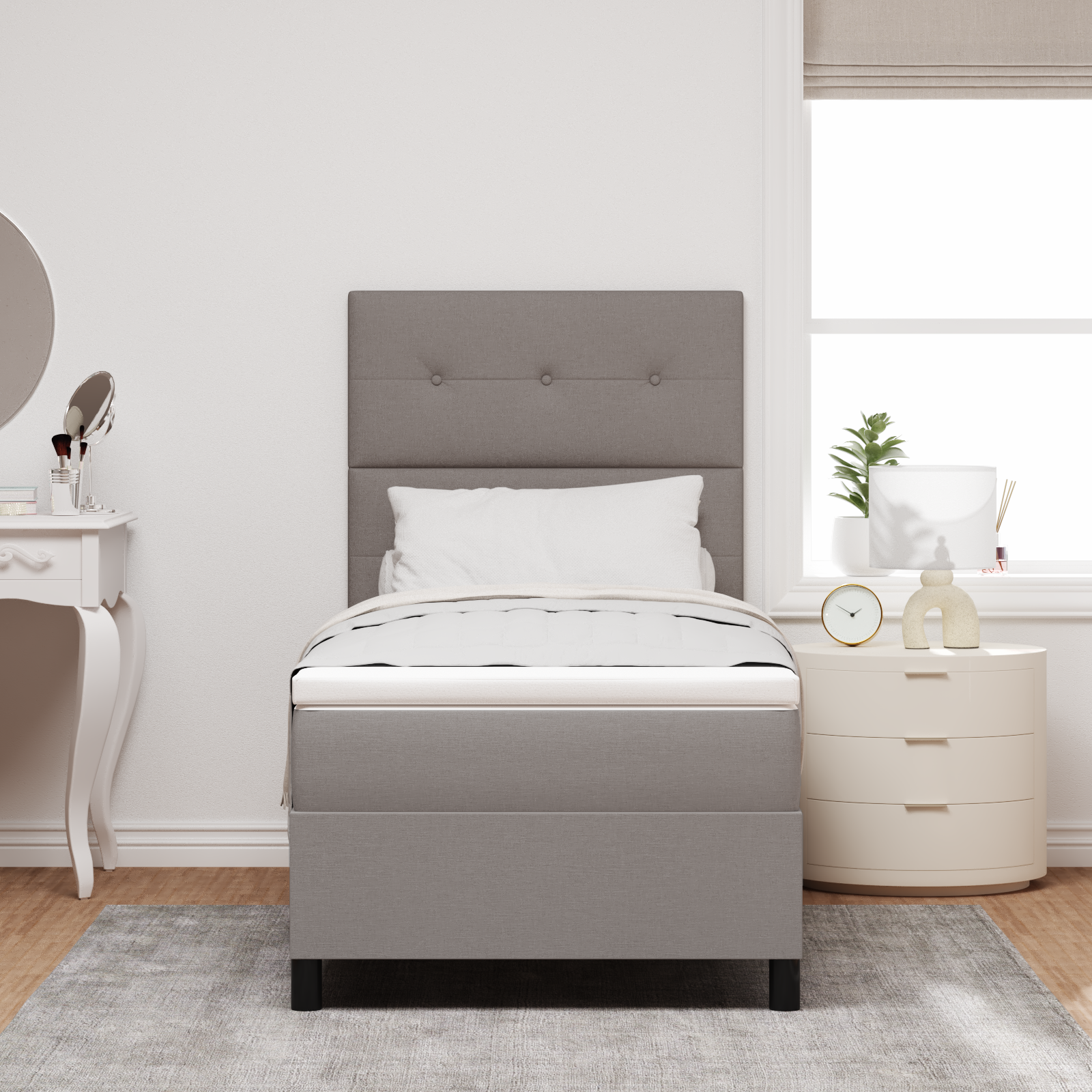 Letto con rete a molle e materasso taupe 90x200 cm in tessuto
