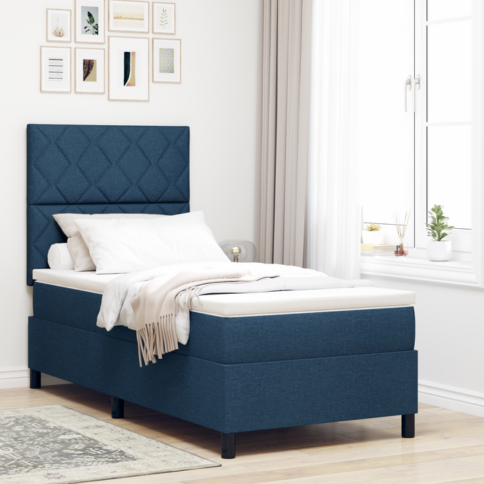 Letto con Box Spring con Materasso Blu Singolo Tessuto