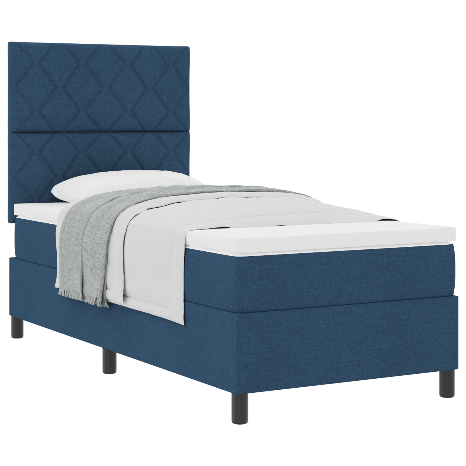 Letto con Box Spring con Materasso Blu Singolo Tessuto