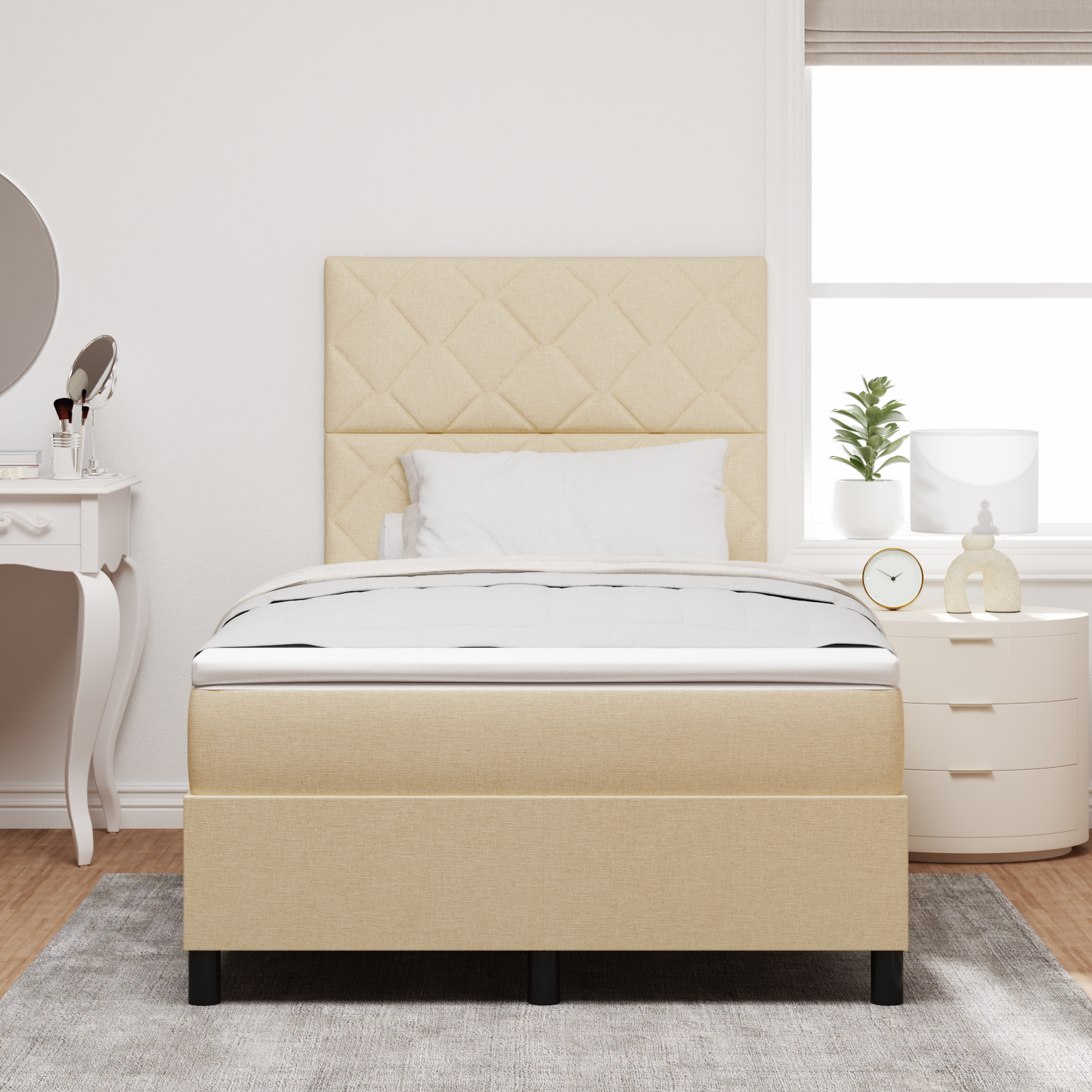 Letto con box spring e materasso crema 120x200 cm tessuto
