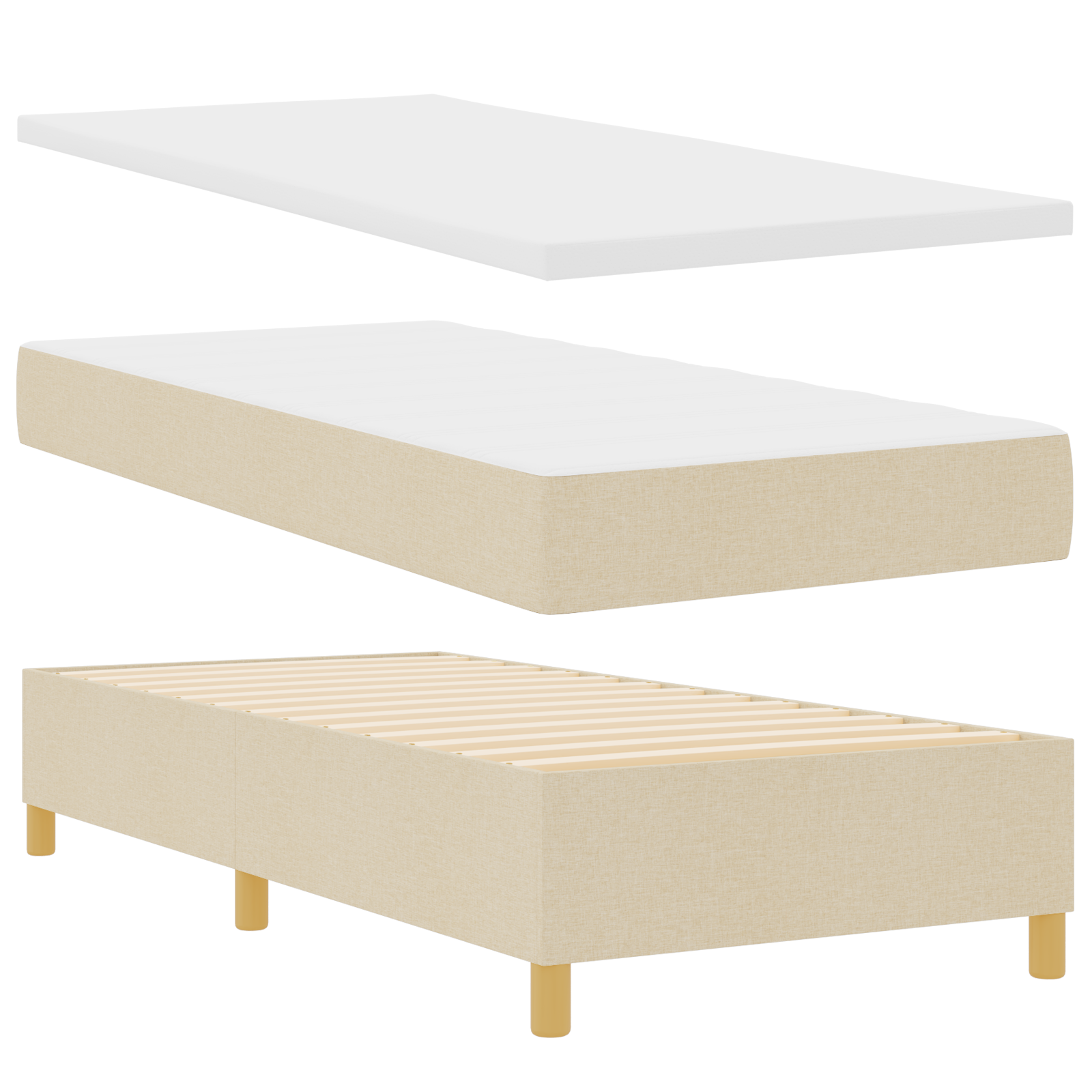 Letto con molle e materasso crema 80x200 cm in tessuto