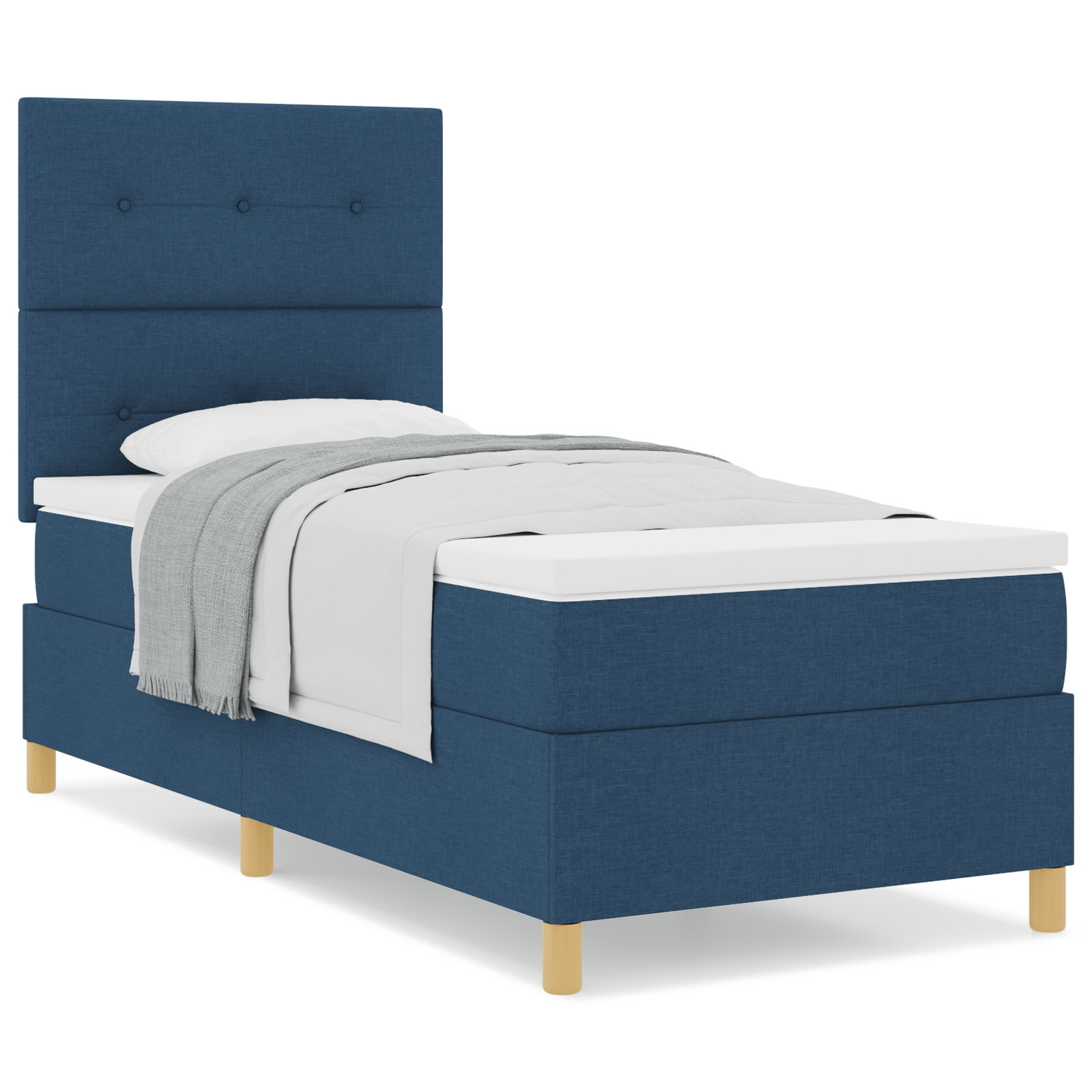 Letto con Rete a Molle e Materasso Blu Singolo in Tessuto