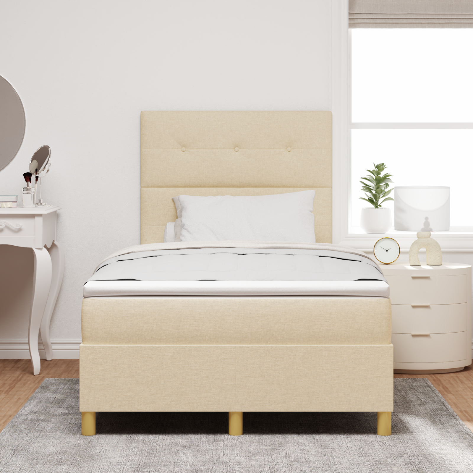Letto Box Spring Con Materasso Panna Matrimoniale Piccola Tessuto