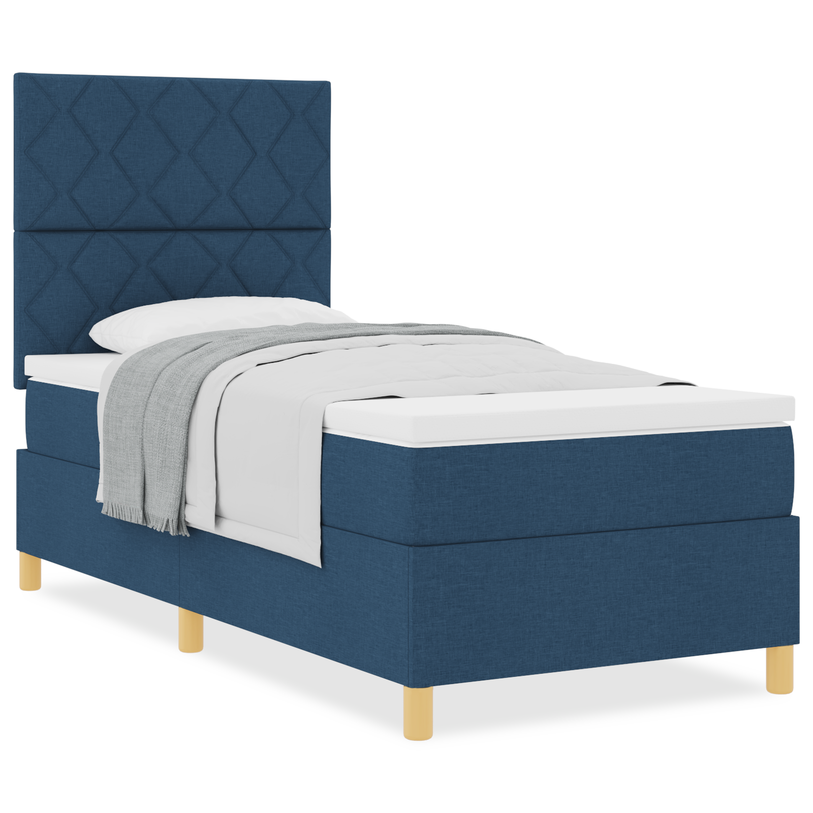 Letto sommier con materasso blu singolo in tessuto