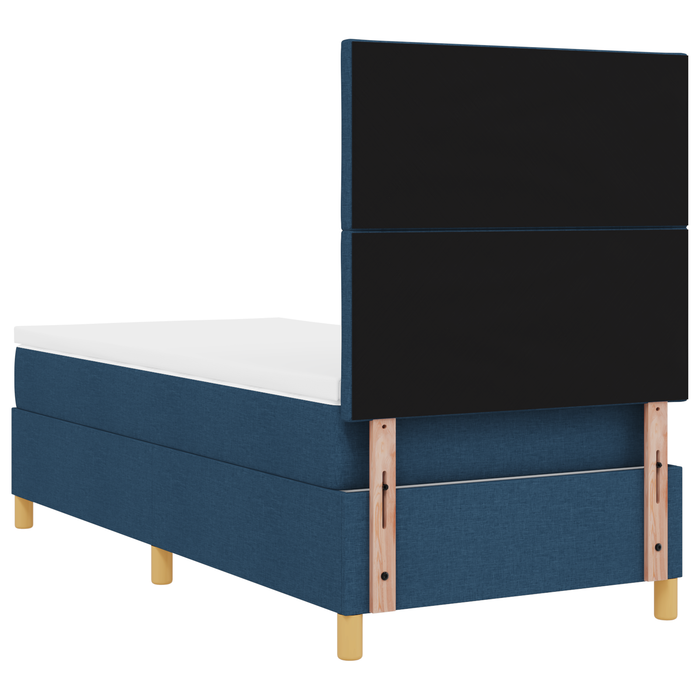 Letto sommier con materasso blu singolo in tessuto