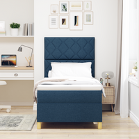 Letto sommier con materasso blu singolo in tessuto