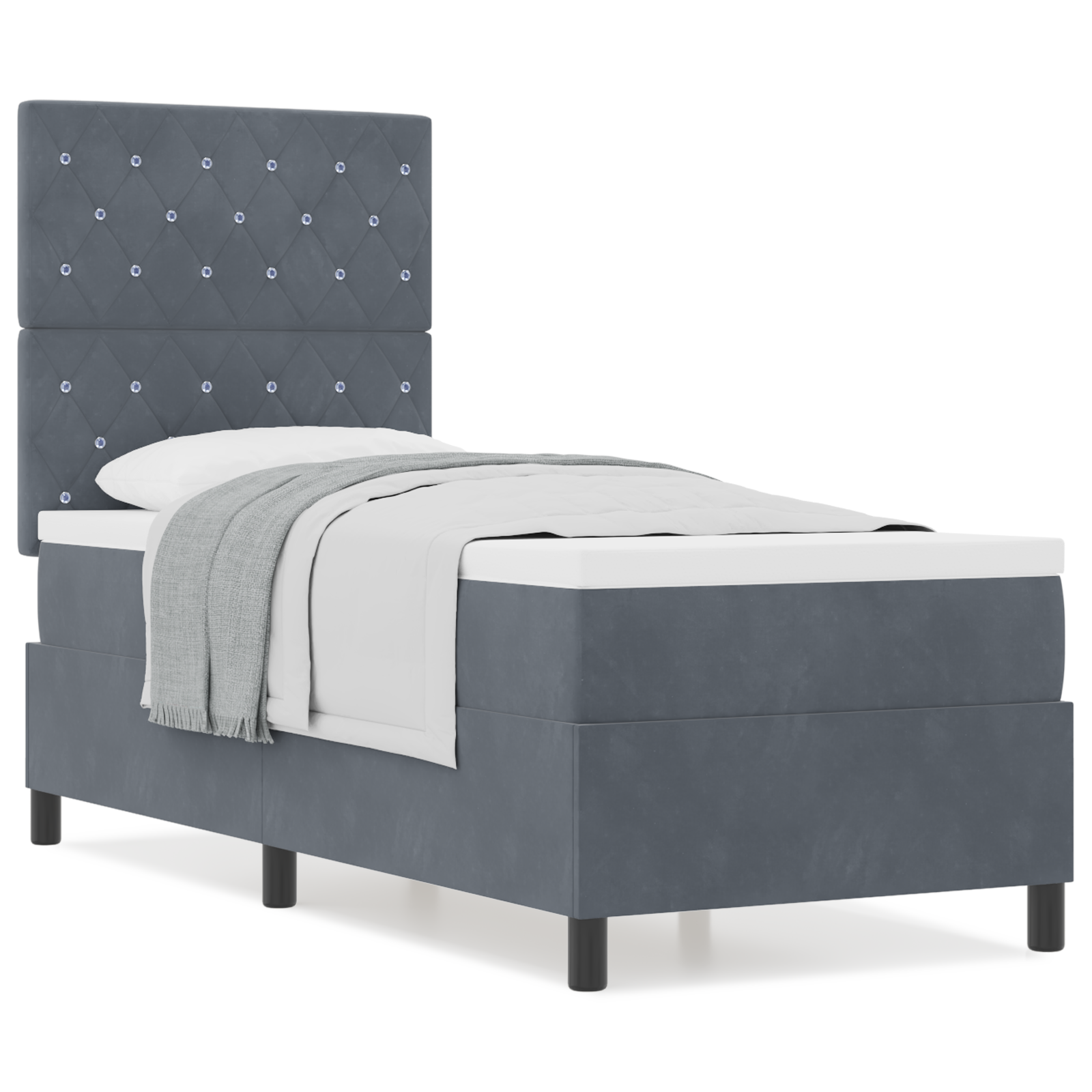 Letto Box Spring con Materasso Grigio Scuro 80x200 cm Velluto