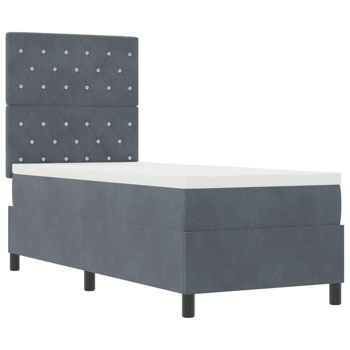Letto Box Spring con Materasso Grigio Scuro 80x200 cm Velluto