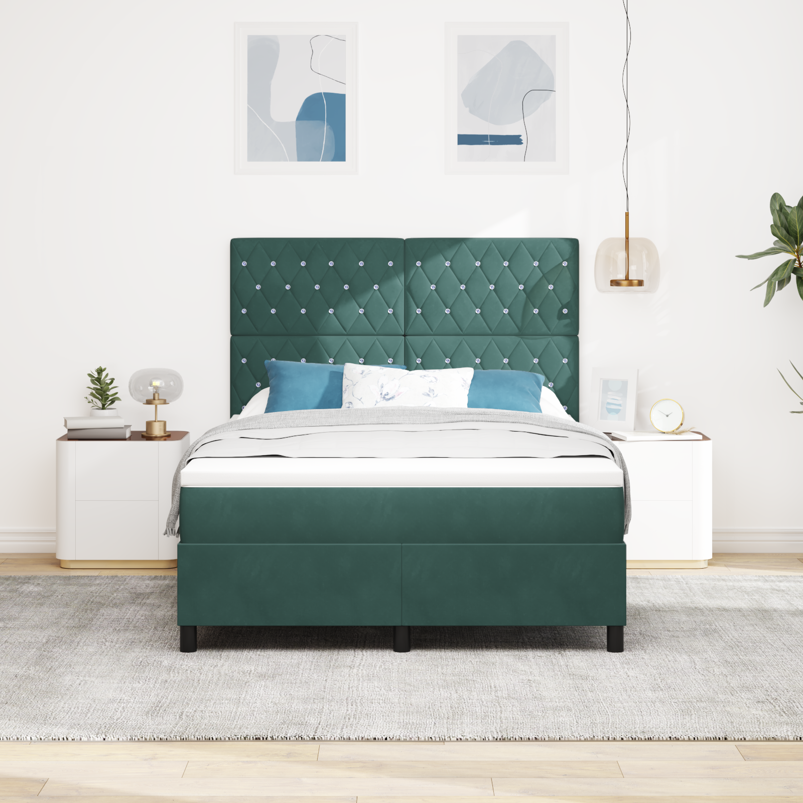 Letto Box con Materasso Verde Scuro 140x190 cm Velluto