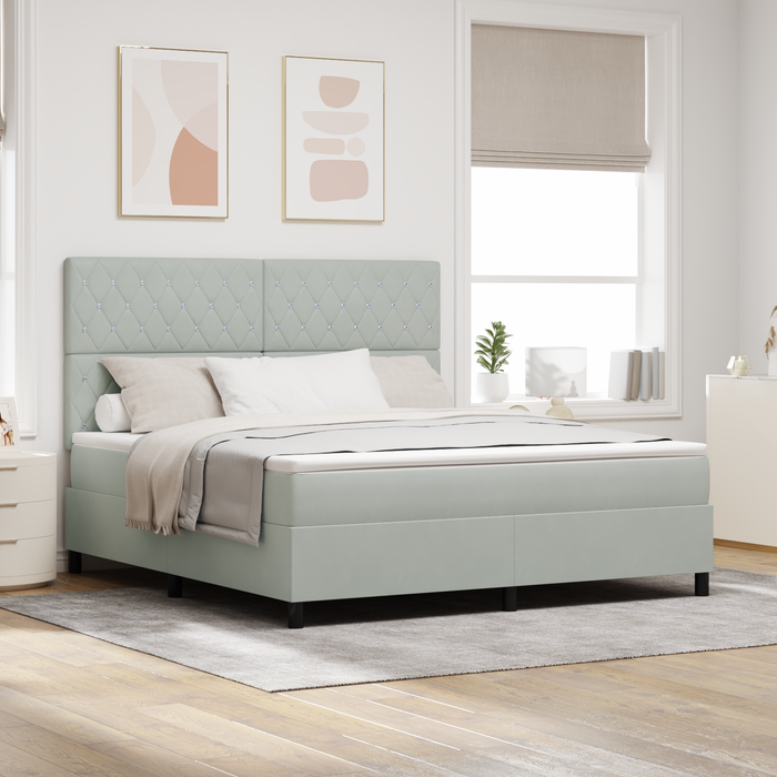 Letto a Castello con Materasso Grigio Chiaro Super King in Velluto