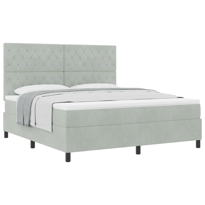 Letto a Castello con Materasso Grigio Chiaro Super King in Velluto