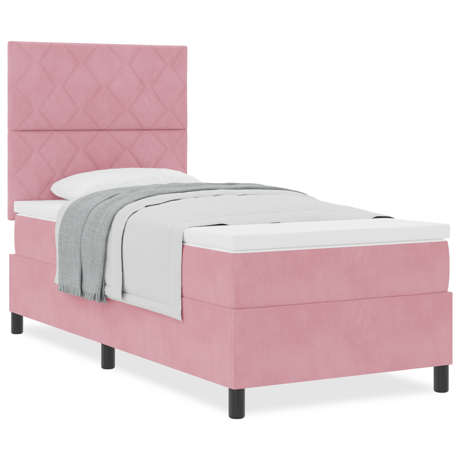 Letto a Rete con Materasso Rosa Singolo in Velluto