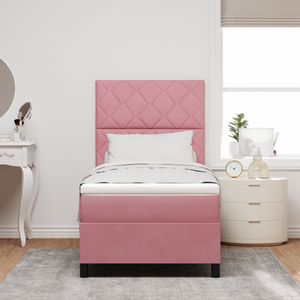 Letto a Rete con Materasso Rosa Singolo in Velluto