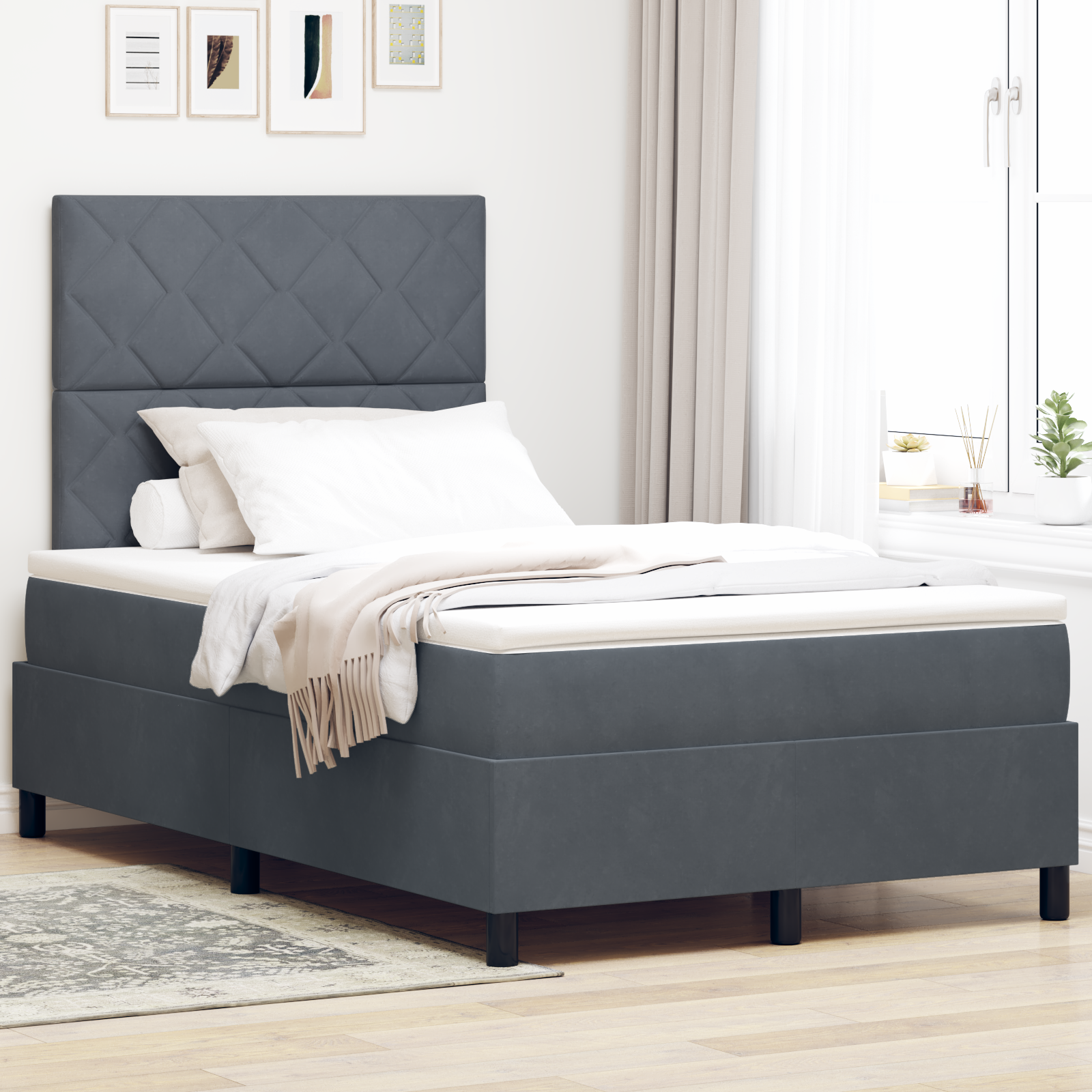 Materasso Box Spring con Materasso Grigio Scuro 120x200 cm Velluto