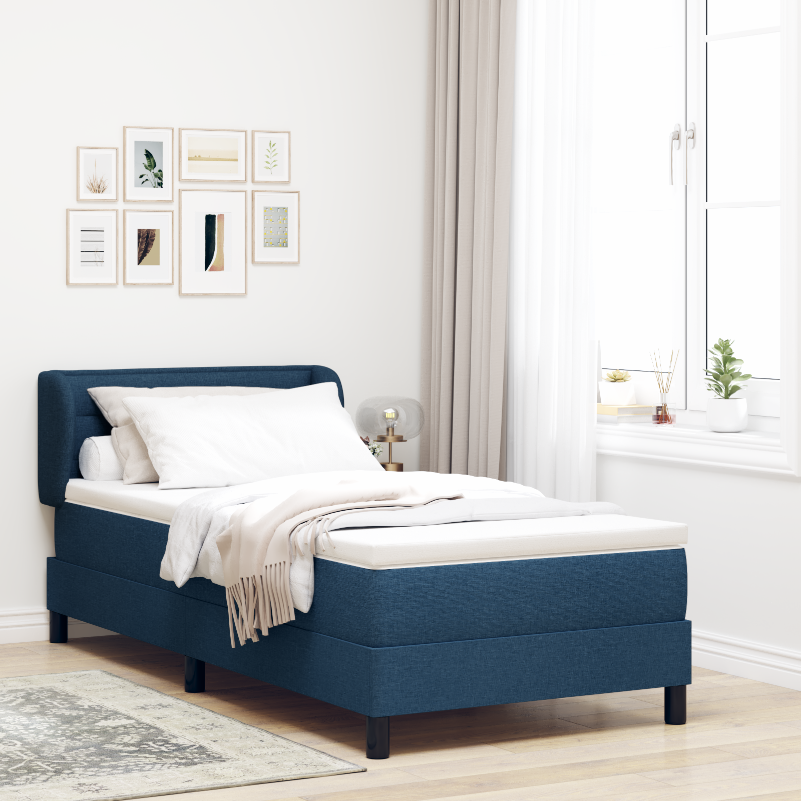 Letto Box Spring con Materasso Blu 80x200 cm Tessuto