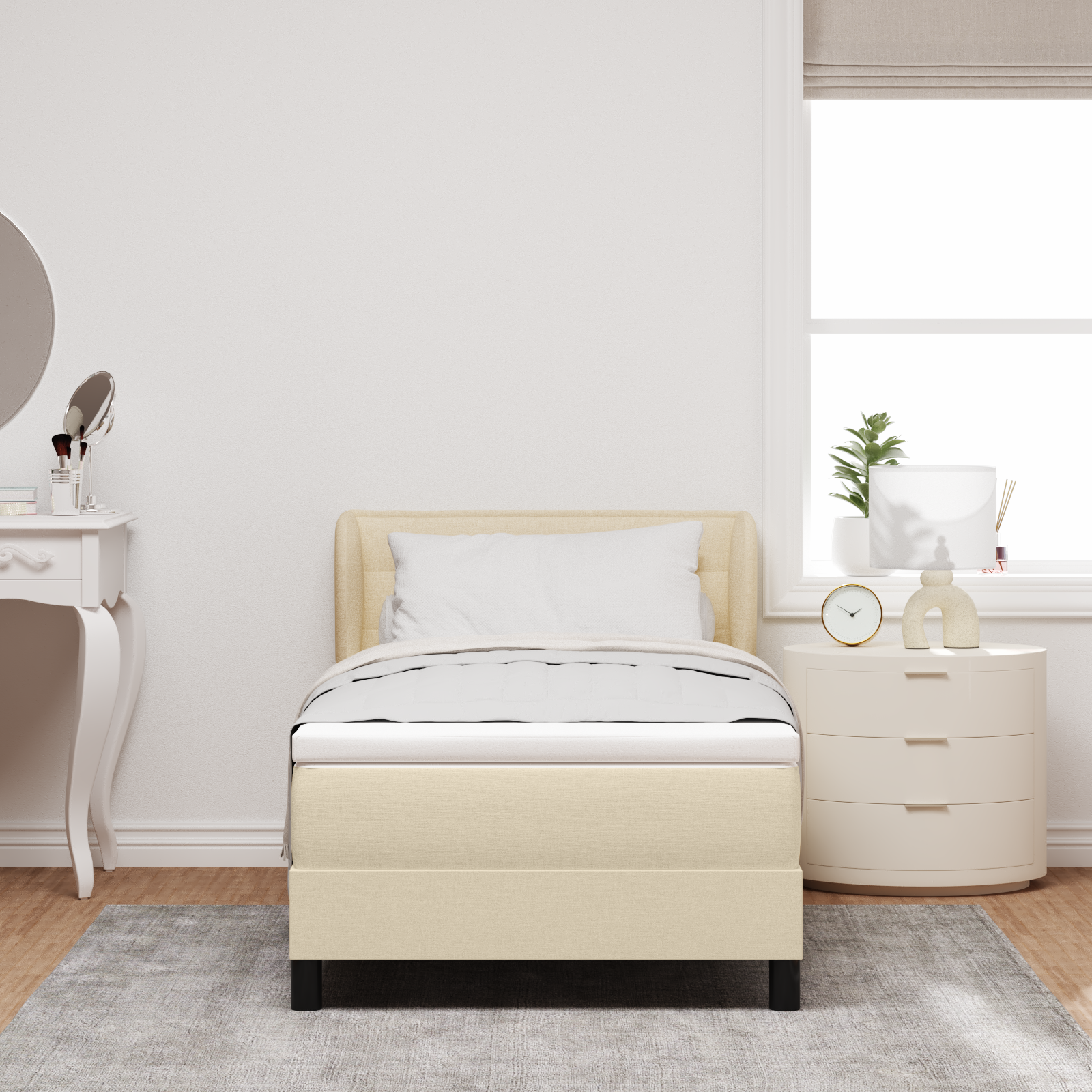 Box Spring Bed con Materasso Crema 100x200 cm Tessuto